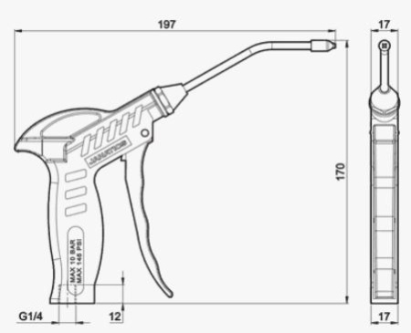 Пистолет обдувочный с мини-соплом на изогнутом стволе (120mm)