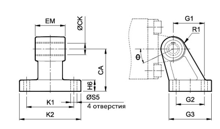 Опора угловая для компактн. цилиндров ISO серии A63,64, диам. 100