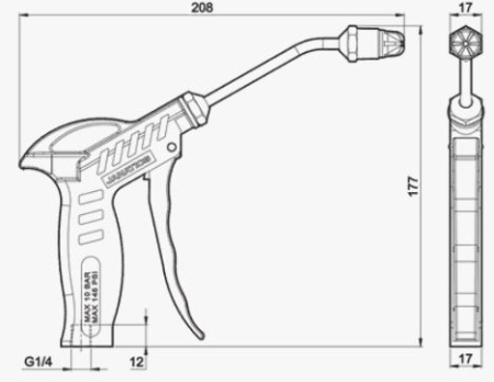 Пистолет обдувочный со струйным соплом на изогнутом стволе (120mm)