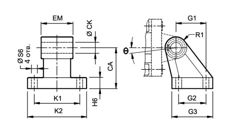 Опора угловая для цилиндров ISO6431 c диам. 32